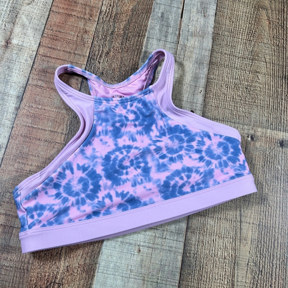 Athleta Girl XL 14 Pink Blue Tie Dye Free Spirit Bikini Top High Neck Racerback